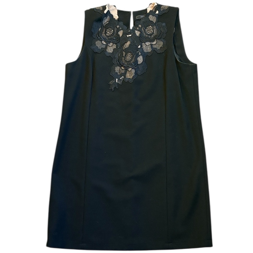 BCBGMaxAzria Valentine Lace Aplique Sleeveless Black Mini Dress Women’s L